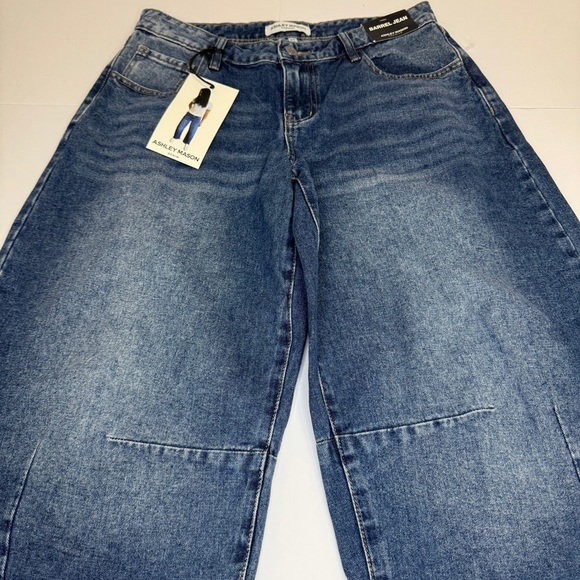 Ashley Mason Barrel Jeans Women’s Sz 7/28 Blue High Rise Wide Leg Raw Hem Denim - Picture 6 of 14